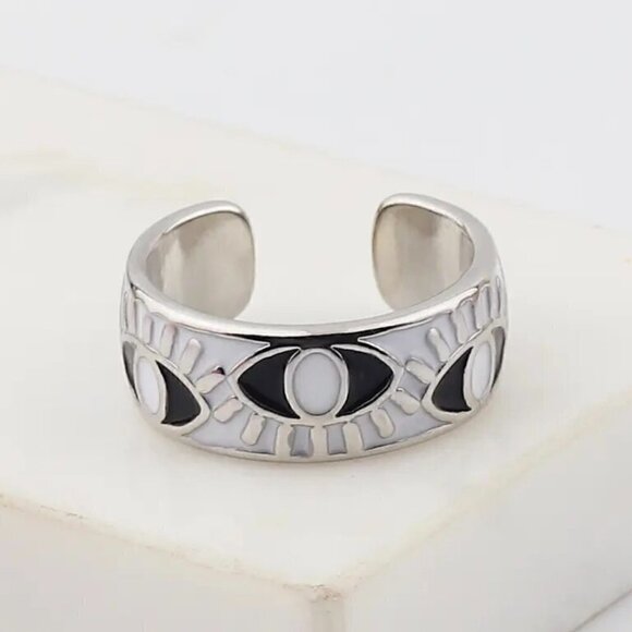 Boho Evil Eye Enamel Adjustable Ring #1306 WHITE - Picture 10 of 13